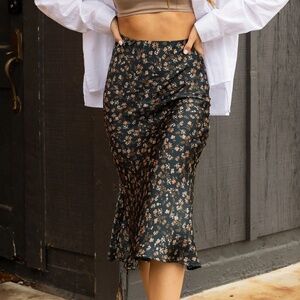 Olivia + James Floral Satin Midi Skirt
